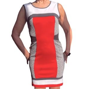 Rinascimento Designer dress in black and white with red panel down front size L